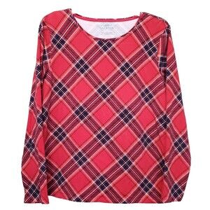 Talbots Petite Cotton/Spandex Red Plaid Long Sleeve T-Shirt Size XLP